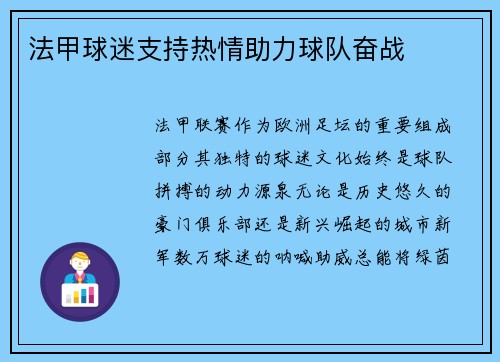 法甲球迷支持热情助力球队奋战